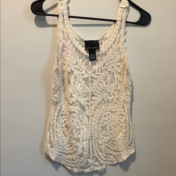 Cynthia Rowley XS Cream Lace Sheer Tank Top - Picture 1 of 6